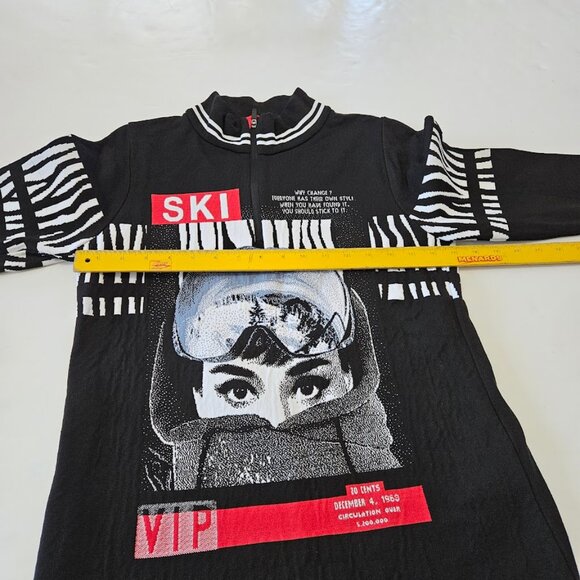 Newland Ski Gstaad Half Zip Sweater Pullover Audrey Hepburn Black White Red L - Picture 10 of 11